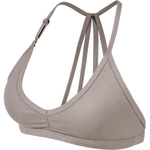 imageYEOREO Workout Sports Bras for Women Padded Strappy Open Back Gym Bra Light Impact Criss Cross Yoga Crop TopOatmeal