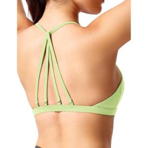 imageYEOREO Workout Sports Bras for Women Padded Strappy Open Back Gym Bra Light Impact Criss Cross Yoga Crop TopTender Green
