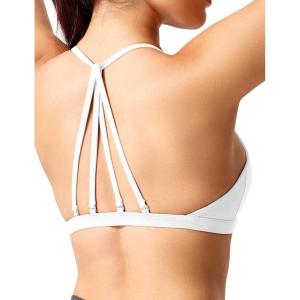 imageYEOREO Workout Sports Bras for Women Padded Strappy Open Back Gym Bra Light Impact Criss Cross Yoga Crop TopWhite