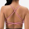 imageYEOREO Pearl Womens Sports Bra Strappy Criss Cross Back Bra Backless Removable Padded Yoga Crop Top1 Candy Powder