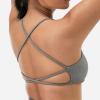 imageYEOREO Pearl Womens Sports Bra Strappy Criss Cross Back Bra Backless Removable Padded Yoga Crop Top1 Light Grey