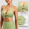 imageYEOREO Sports Bras for Women Open Back Workout Gym Bra Padded Medium Impact Yoga Tops with Ajustable Back StrapsBean Green