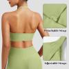 imageYEOREO Sports Bras for Women Open Back Workout Gym Bra Padded Medium Impact Yoga Tops with Ajustable Back StrapsBean Green