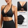 imageYEOREO Sports Bras for Women Open Back Workout Gym Bra Padded Medium Impact Yoga Tops with Ajustable Back StrapsBlack