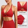 imageYEOREO Sports Bras for Women Open Back Workout Gym Bra Padded Medium Impact Yoga Tops with Ajustable Back StrapsChristmas Red