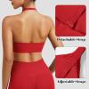 imageYEOREO Sports Bras for Women Open Back Workout Gym Bra Padded Medium Impact Yoga Tops with Ajustable Back StrapsChristmas Red