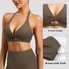 imageYEOREO Sports Bras for Women Open Back Workout Gym Bra Padded Medium Impact Yoga Tops with Ajustable Back StrapsCoffee