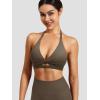 imageYEOREO Sports Bras for Women Open Back Workout Gym Bra Padded Medium Impact Yoga Tops with Ajustable Back StrapsCoffee