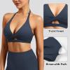 imageYEOREO Sports Bras for Women Open Back Workout Gym Bra Padded Medium Impact Yoga Tops with Ajustable Back StrapsDark Blue