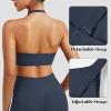 imageYEOREO Sports Bras for Women Open Back Workout Gym Bra Padded Medium Impact Yoga Tops with Ajustable Back StrapsDark Blue