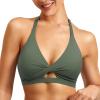 imageYEOREO Sports Bras for Women Open Back Workout Gym Bra Padded Medium Impact Yoga Tops with Ajustable Back StrapsDark Green