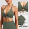 imageYEOREO Sports Bras for Women Open Back Workout Gym Bra Padded Medium Impact Yoga Tops with Ajustable Back StrapsDark Green