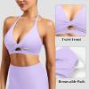 imageYEOREO Sports Bras for Women Open Back Workout Gym Bra Padded Medium Impact Yoga Tops with Ajustable Back StrapsLight Purple