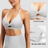 imageYEOREO Sports Bras for Women Open Back Workout Gym Bra Padded Medium Impact Yoga Tops with Ajustable Back StrapsPearl Grey