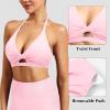 imageYEOREO Sports Bras for Women Open Back Workout Gym Bra Padded Medium Impact Yoga Tops with Ajustable Back StrapsPetal Pink