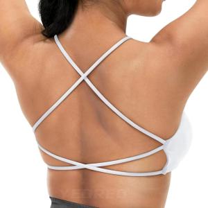 imageYEOREO Pearl Womens Sports Bra Strappy Criss Cross Back Bra Backless Removable Padded Yoga Crop Top01 White