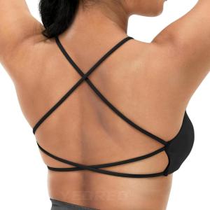 imageYEOREO Pearl Womens Sports Bra Strappy Criss Cross Back Bra Backless Removable Padded Yoga Crop Top1 Black