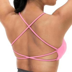 imageYEOREO Pearl Womens Sports Bra Strappy Criss Cross Back Bra Backless Removable Padded Yoga Crop Top1 Candy Powder