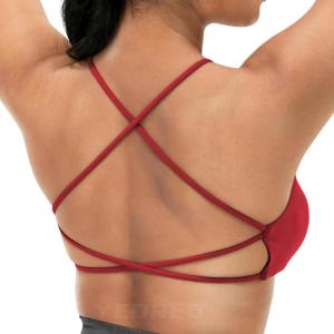 imageYEOREO Pearl Womens Sports Bra Strappy Criss Cross Back Bra Backless Removable Padded Yoga Crop Top1 Chili Red