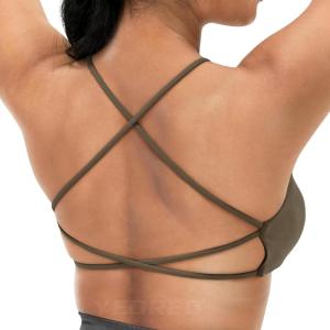 imageYEOREO Pearl Womens Sports Bra Strappy Criss Cross Back Bra Backless Removable Padded Yoga Crop Top1 Coffee