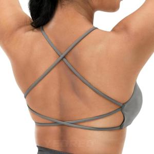 imageYEOREO Pearl Womens Sports Bra Strappy Criss Cross Back Bra Backless Removable Padded Yoga Crop Top1 Light Grey
