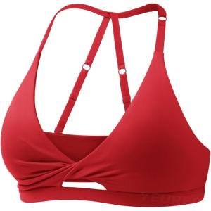 imageYEOREO Sports Bras for Women Open Back Workout Gym Bra Padded Medium Impact Yoga Tops with Ajustable Back StrapsChristmas Red