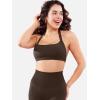imageYEOREO Roxanie Women Halter Sports Bra Scoop Neck Removable Padded Open Back Yoga Workout Crop Tank TopCocoa
