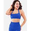 imageYEOREO Roxanie Women Halter Sports Bra Scoop Neck Removable Padded Open Back Yoga Workout Crop Tank TopKlein Blue