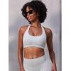 imageYEOREO SoftHue Women Halter Sports Bra Workout Seamless Padded Basic Bra Open Back Yoga Gym Crop TopFeather Beige