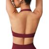 imageYEOREO SoftHue Women Halter Sports Bra Workout Seamless Padded Basic Bra Open Back Yoga Gym Crop TopScarlett Red