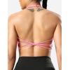 imageYEOREO Womens Sports Bra Halter Workout Sports Bra Strappy Criss Cross Back Bra Removable Padded Yoga Crop TopCandy Pink