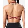 imageYEOREO Womens Sports Bra Halter Workout Sports Bra Strappy Criss Cross Back Bra Removable Padded Yoga Crop TopMaroon
