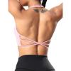 imageYEOREO Womens Sports Bra Halter Workout Sports Bra Strappy Criss Cross Back Bra Removable Padded Yoga Crop TopBaby Pink