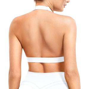 imageYEOREO Roxanie Women Halter Sports Bra Scoop Neck Removable Padded Open Back Yoga Workout Crop Tank TopWhite