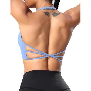 imageYEOREO Womens Sports Bra Halter Workout Sports Bra Strappy Criss Cross Back Bra Removable Padded Yoga Crop TopIce Blue
