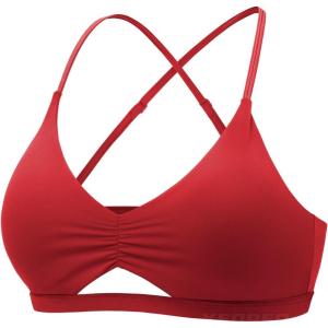 imageYEOREO Womens Sports Bras Chilene Strappy Criss Cross Open Back Low Impact Removable Cups Gym Yoga Workout BraRed