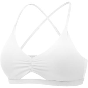 imageYEOREO Womens Sports Bras Chilene Strappy Criss Cross Open Back Low Impact Removable Cups Gym Yoga Workout BraWhite
