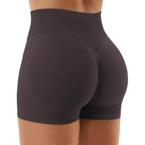 imageYEOREO SoftHue Women Workout Gym Impact Shorts Hidden Scrunch Butt Lifting 36quot45quot6quot Seamless ShortsDark Brown