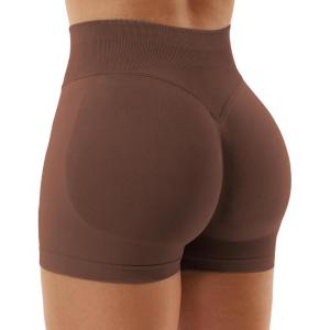 imageYEOREO SoftHue Women Workout Gym Impact Shorts Hidden Scrunch Butt Lifting 36quot45quot6quot Seamless ShortsDeep Brown