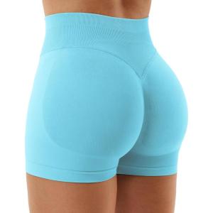 imageYEOREO SoftHue Women Workout Gym Impact Shorts Hidden Scrunch Butt Lifting 36quot45quot6quot Seamless ShortsLight Blue