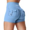 imageYEOREO CoreFlex Scrunch Workout Shorts with Pockets Charm Gym Biker Shorts for Women High Waisted Booty YogaBright Blue