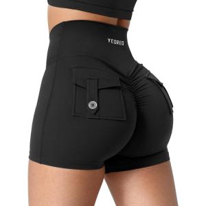 imageYEOREO CoreFlex Scrunch Workout Shorts with Pockets Charm Gym Biker Shorts for Women High Waisted Booty YogaBlack