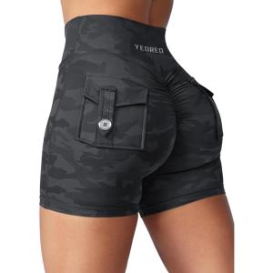 imageYEOREO CoreFlex Scrunch Workout Shorts with Pockets Charm Gym Biker Shorts for Women High Waisted Booty YogaBlack Camo