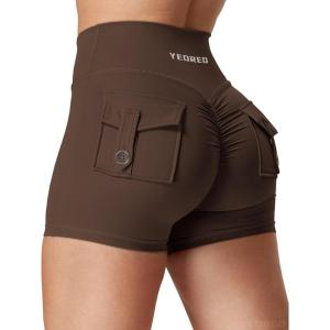 imageYEOREO CoreFlex Scrunch Workout Shorts with Pockets Charm Gym Biker Shorts for Women High Waisted Booty YogaChocolate