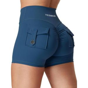 imageYEOREO CoreFlex Scrunch Workout Shorts with Pockets Charm Gym Biker Shorts for Women High Waisted Booty YogaDark Blue