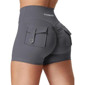 imageYEOREO CoreFlex Scrunch Workout Shorts with Pockets Charm Gym Biker Shorts for Women High Waisted Booty YogaDark Grey