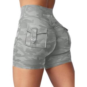 imageYEOREO CoreFlex Scrunch Workout Shorts with Pockets Charm Gym Biker Shorts for Women High Waisted Booty YogaGrey Camo