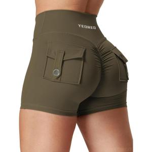imageYEOREO CoreFlex Scrunch Workout Shorts with Pockets Charm Gym Biker Shorts for Women High Waisted Booty YogaOlive Green