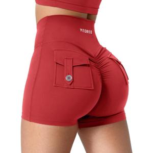 imageYEOREO CoreFlex Scrunch Workout Shorts with Pockets Charm Gym Biker Shorts for Women High Waisted Booty YogaRed