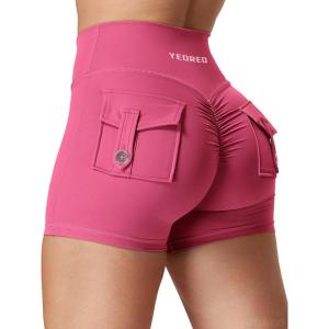 imageYEOREO CoreFlex Scrunch Workout Shorts with Pockets Charm Gym Biker Shorts for Women High Waisted Booty YogaRose Red